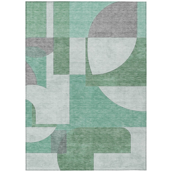 HomeRoots 5' Stylish Green Sage and Gray Geometric Indoor Outdoor Area Rug for Modern Homes and Patios 5' X 8' 617909