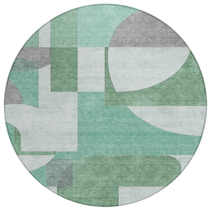 HomeRoots 5' Stylish Green Sage and Gray Geometric Indoor Outdoor Area Rug for Modern Homes and Patios 8' Round 617910