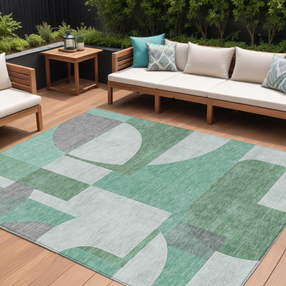 HomeRoots 5' Stylish Green Sage and Gray Geometric Indoor Outdoor Area Rug for Modern Homes and Patios 10' X 14' 617913