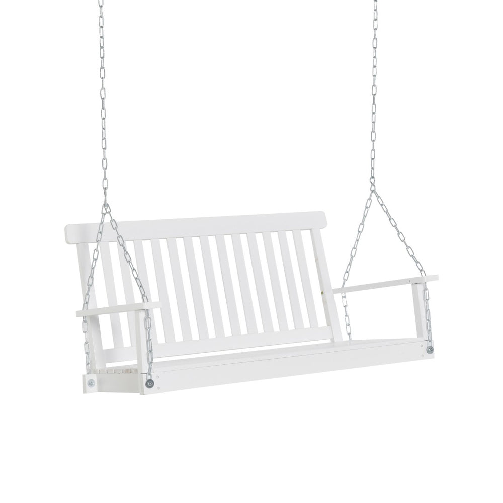 English Elm Hanging Porch Swing Natural Wood Slatted Bench Seat with Adjustable Steel Chains T3971P389166