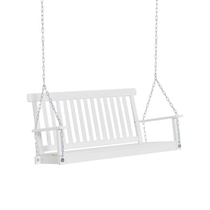 English Elm Hanging Porch Swing Natural Wood Slatted Bench Seat with Adjustable Steel Chains T3971P389166