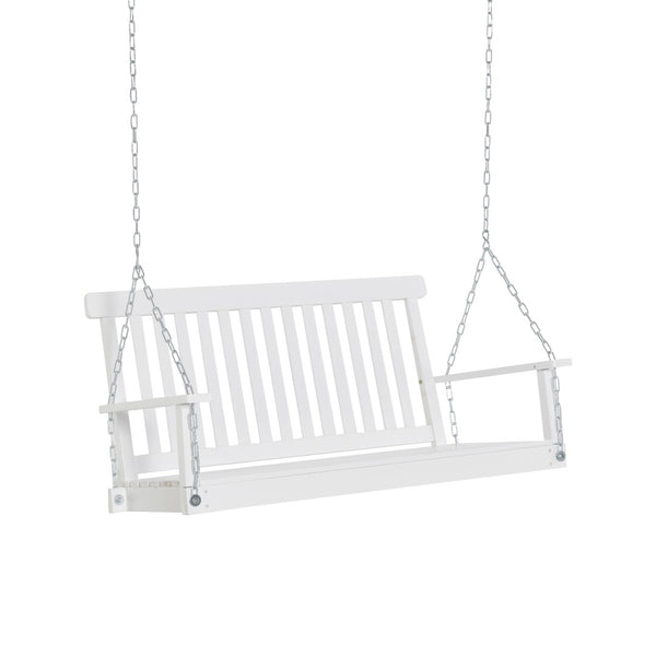 English Elm Hanging Porch Swing Natural Wood Slatted Bench Seat with Adjustable Steel Chains T3971P389166