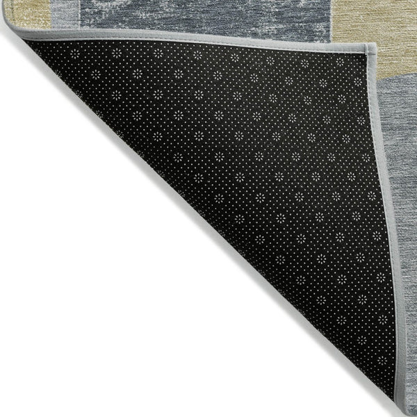 HomeRoots 5' Gray and Gold Geometric Indoor-Outdoor Area Rug - Durable, Washable, Modern Style for Any Space 5' X 8' 617915