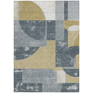 HomeRoots 5' Gray and Gold Geometric Indoor-Outdoor Area Rug - Durable, Washable, Modern Style for Any Space 5' X 8' 617915