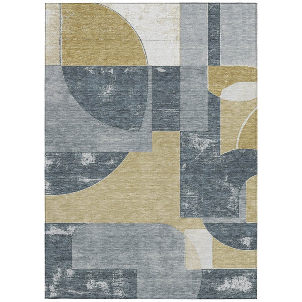 HomeRoots 5' Gray and Gold Geometric Indoor-Outdoor Area Rug - Durable, Washable, Modern Style for Any Space 5' X 8' 617915