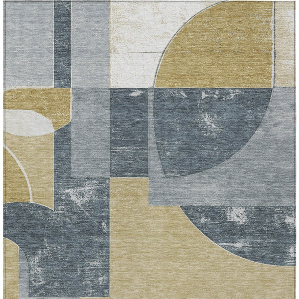 HomeRoots 5' Gray and Gold Geometric Indoor-Outdoor Area Rug - Durable, Washable, Modern Style for Any Space 8' X 10' 617917