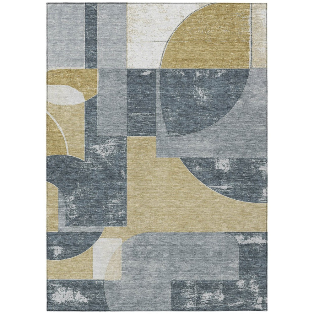 HomeRoots 5' Gray and Gold Geometric Indoor-Outdoor Area Rug - Durable, Washable, Modern Style for Any Space 8' X 10' 617917