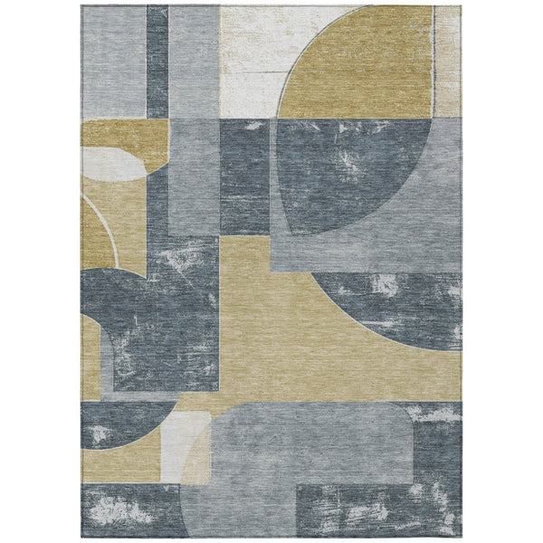 HomeRoots 5' Gray and Gold Geometric Indoor-Outdoor Area Rug - Durable, Washable, Modern Style for Any Space 8' X 10' 617917