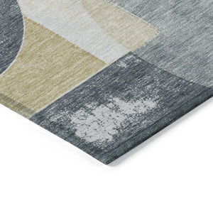 HomeRoots 5' Gray and Gold Geometric Indoor-Outdoor Area Rug - Durable, Washable, Modern Style for Any Space 8' X 10' 617917