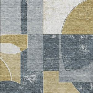 HomeRoots 5' Gray and Gold Geometric Indoor-Outdoor Area Rug - Durable, Washable, Modern Style for Any Space 8' X 10' 617917