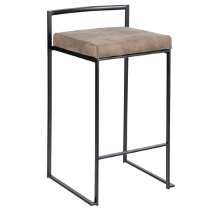 English Elm Fuji Stackable Counter Stool Set Of 2 In Black Frame With Plush Brown Cowboy Fabric Cushion B202P221918