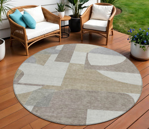 Homeroots 3' Geometric Washable Indoor Outdoor Area Rug - Stylish, Durable & Stain Resistant For Any Space Khaki Polyester 617922
