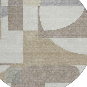Homeroots 3' Geometric Washable Indoor Outdoor Area Rug - Stylish, Durable & Stain Resistant For Any Space Khaki Polyester 617922