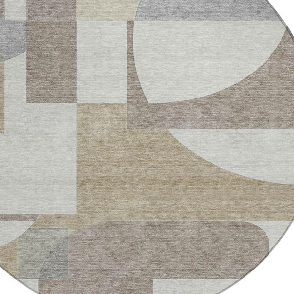 Homeroots 3' Geometric Washable Indoor Outdoor Area Rug - Stylish, Durable & Stain Resistant For Any Space Khaki Polyester 617922