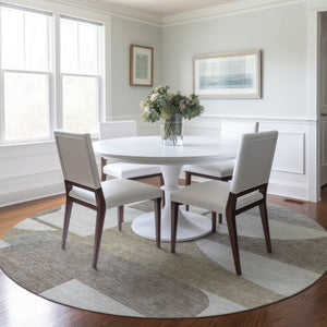 Homeroots 3' Geometric Washable Indoor Outdoor Area Rug - Stylish, Durable & Stain Resistant For Any Space Khaki Polyester 617922