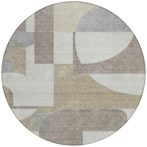 Homeroots 3' Geometric Washable Indoor Outdoor Area Rug - Stylish, Durable & Stain Resistant For Any Space Khaki Polyester 617922