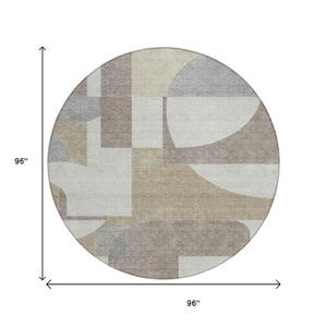 Homeroots 3' Geometric Washable Indoor Outdoor Area Rug - Stylish, Durable & Stain Resistant For Any Space Khaki Polyester 617922