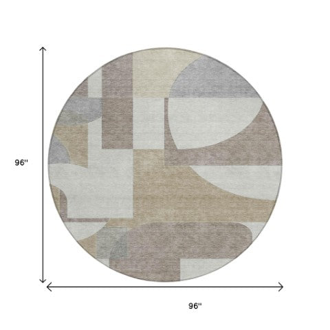 Homeroots 3' Geometric Washable Indoor Outdoor Area Rug - Stylish, Durable & Stain Resistant For Any Space Khaki Polyester 617922