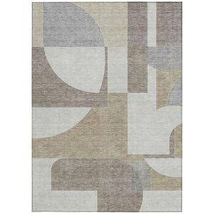 HomeRoots 5' Stylish Khaki and Silver Geometric Area Rug for Indoor/Outdoor Use - Durable, Washable, Versatile 8' X 10' 617923