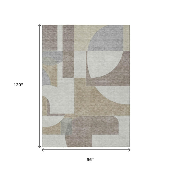 HomeRoots 5' Stylish Khaki and Silver Geometric Area Rug for Indoor/Outdoor Use - Durable, Washable, Versatile 8' X 10' 617923