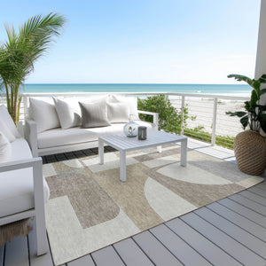 HomeRoots 5' Stylish Khaki and Silver Geometric Area Rug for Indoor/Outdoor Use - Durable, Washable, Versatile 8' X 10' 617923
