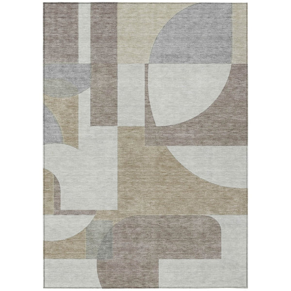 HomeRoots 5' Stylish Khaki and Silver Geometric Area Rug for Indoor/Outdoor Use - Durable, Washable, Versatile 8' X 10' 617923