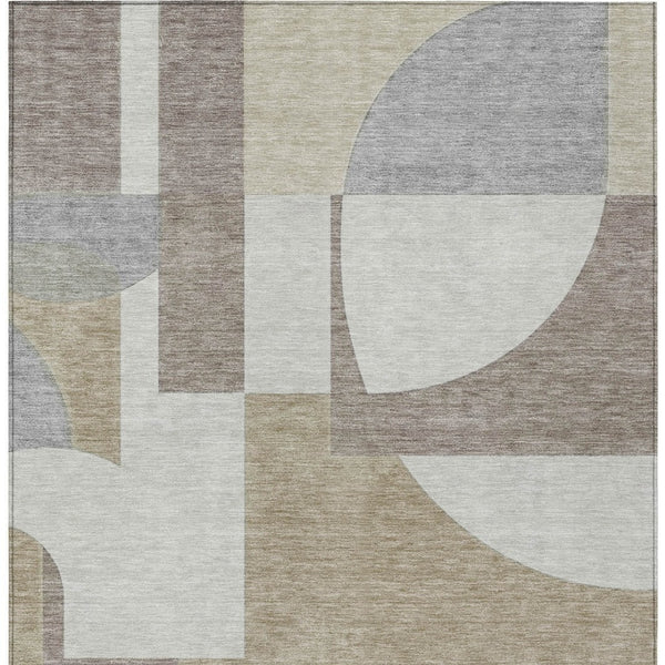 HomeRoots 5' Stylish Khaki and Silver Geometric Area Rug for Indoor/Outdoor Use - Durable, Washable, Versatile 8' X 10' 617923