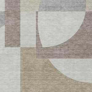 Homeroots 3' Geometric Washable Indoor Outdoor Area Rug - Stylish, Durable & Stain Resistant For Any Space Khaki Polyester 617924