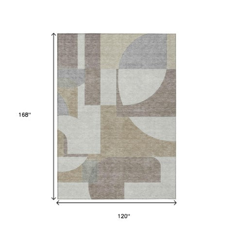 Homeroots 3' Geometric Washable Indoor Outdoor Area Rug - Stylish, Durable & Stain Resistant For Any Space Khaki Polyester 617925