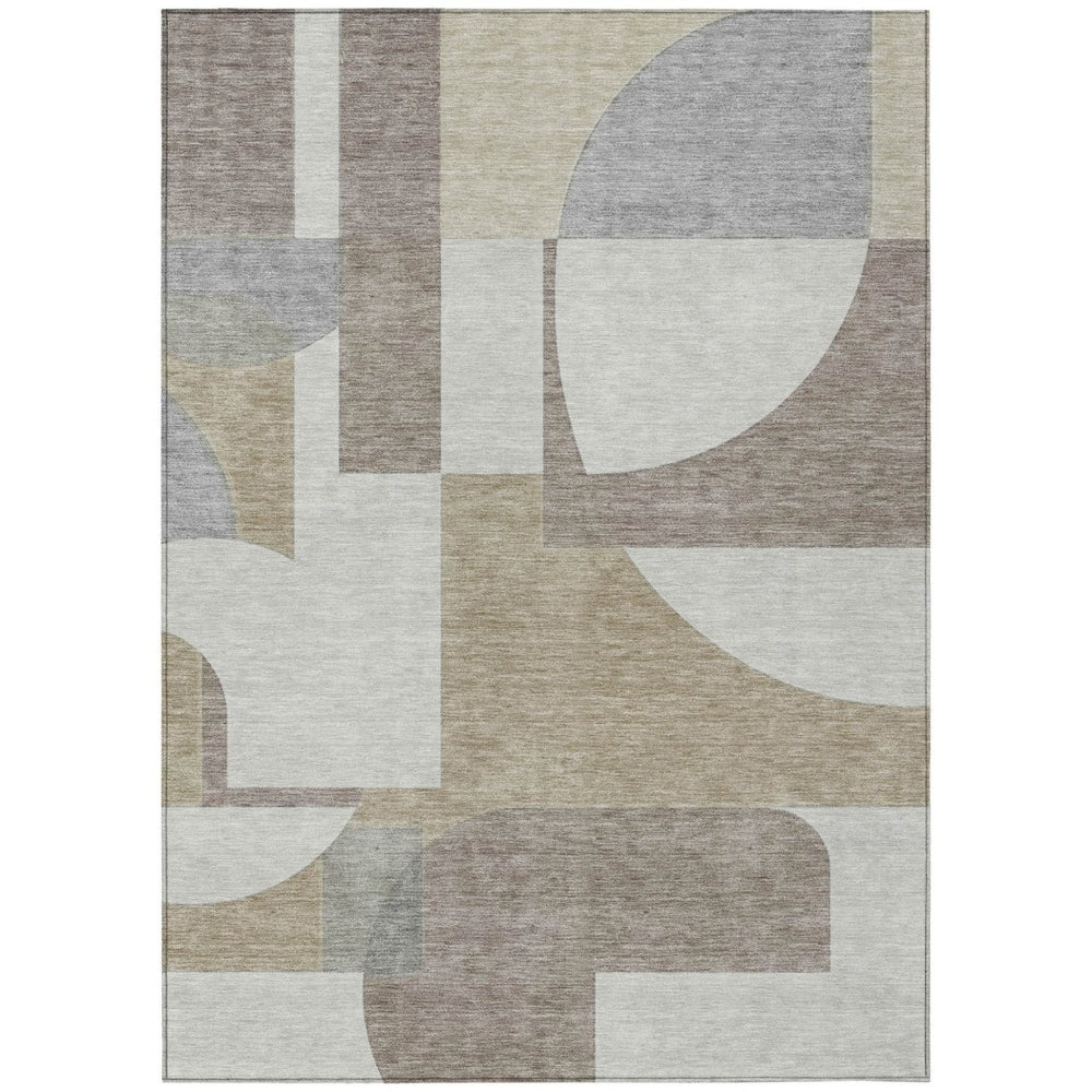 HomeRoots 5' Stylish Khaki and Silver Geometric Area Rug for Indoor/Outdoor Use - Durable, Washable, Versatile 10' X 14' 617925