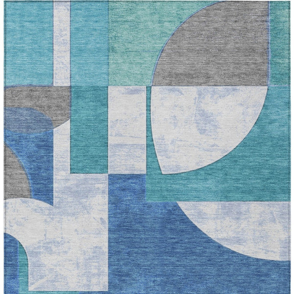 Homeroots 3' Geometric Washable Indoor Outdoor Area Rug - Stylish, Durable & Stain Resistant For Any Space Teal Polyester 617926