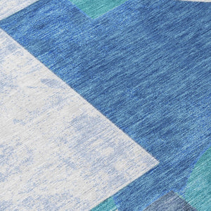 HomeRoots 5' Teal Blue And Ivory Geometric Area Rug – Stylish, Washable, Indoor/Outdoor Comfort for Any Space 8' Round 617928