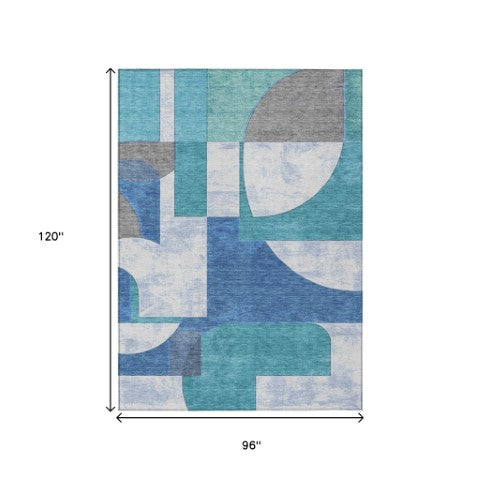Homeroots 3' Geometric Washable Indoor Outdoor Area Rug - Stylish, Durable & Stain Resistant For Any Space Teal Polyester 617929