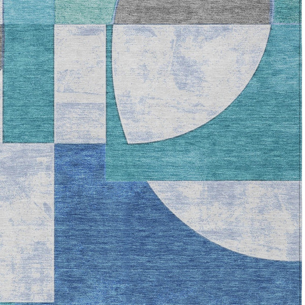 Homeroots 3' Geometric Washable Indoor Outdoor Area Rug - Stylish, Durable & Stain Resistant For Any Space Teal Polyester 617930