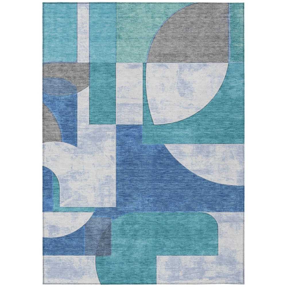 HomeRoots 5' Teal Blue And Ivory Geometric Area Rug – Stylish, Washable, Indoor/Outdoor Comfort for Any Space 10' X 14' 617931