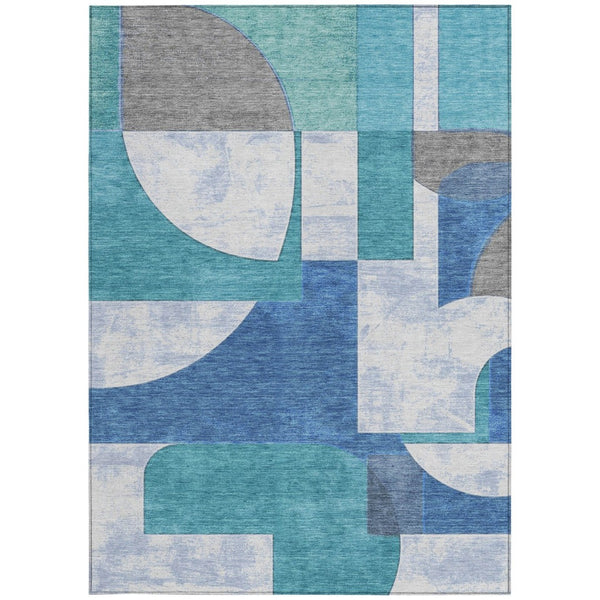 HomeRoots 5' Teal Blue And Ivory Geometric Area Rug – Stylish, Washable, Indoor/Outdoor Comfort for Any Space 10' X 14' 617931