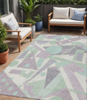 HomeRoots 5' Geometric Indoor Outdoor Area Rug in Lavender, Mint Green & Ivory – Durable, Washable, Stylish Decor 5' X 8' 617939