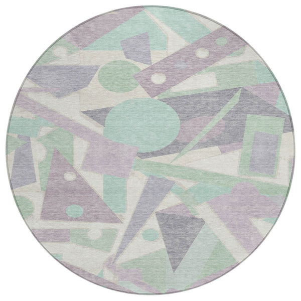 HomeRoots 5' Geometric Indoor Outdoor Area Rug in Lavender, Mint Green & Ivory – Durable, Washable, Stylish Decor 8' Round 617940