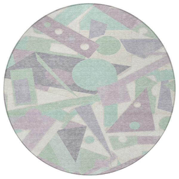 HomeRoots 5' Geometric Indoor Outdoor Area Rug in Lavender, Mint Green & Ivory – Durable, Washable, Stylish Decor 8' Round 617940