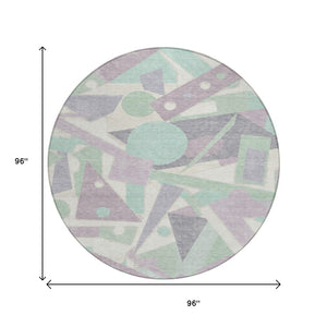 HomeRoots 5' Geometric Indoor Outdoor Area Rug in Lavender, Mint Green & Ivory – Durable, Washable, Stylish Decor 8' Round 617940