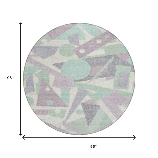 HomeRoots 5' Geometric Indoor Outdoor Area Rug in Lavender, Mint Green & Ivory – Durable, Washable, Stylish Decor 8' Round 617940