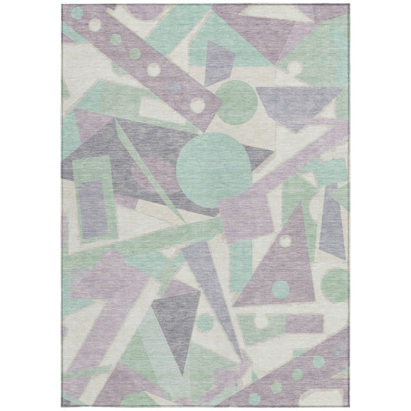 HomeRoots 5' Geometric Indoor Outdoor Area Rug in Lavender, Mint Green & Ivory – Durable, Washable, Stylish Decor 8' X 10' 617941