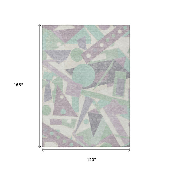 HomeRoots 5' Geometric Indoor Outdoor Area Rug in Lavender, Mint Green & Ivory – Durable, Washable, Stylish Decor 10' X 14' 617943