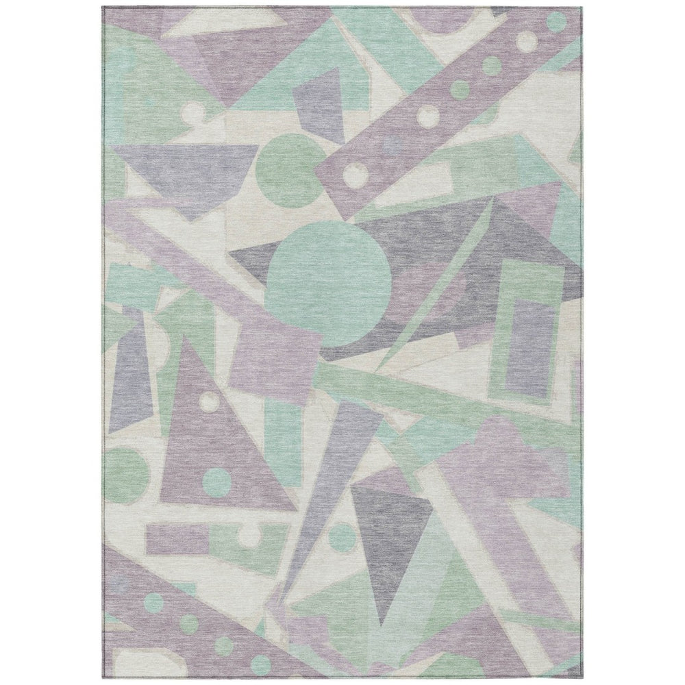 HomeRoots 5' Geometric Indoor Outdoor Area Rug in Lavender, Mint Green & Ivory – Durable, Washable, Stylish Decor 10' X 14' 617943