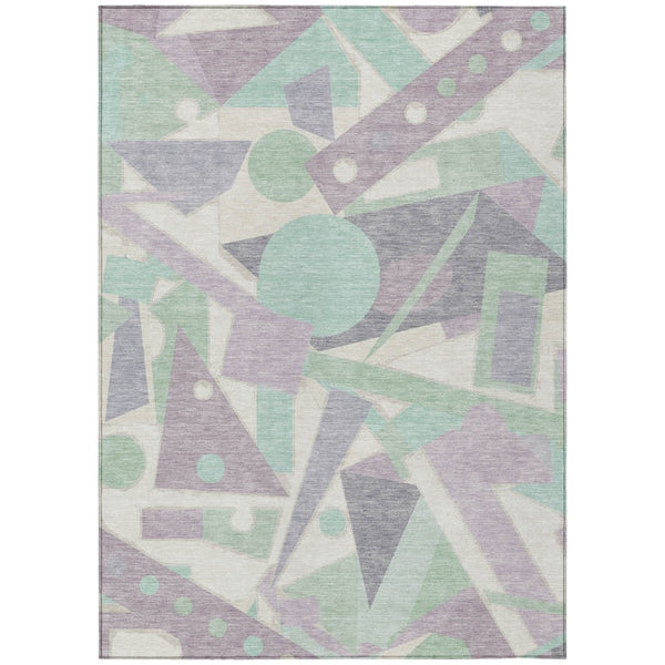 HomeRoots 5' Geometric Indoor Outdoor Area Rug in Lavender, Mint Green & Ivory – Durable, Washable, Stylish Decor 10' X 14' 617943