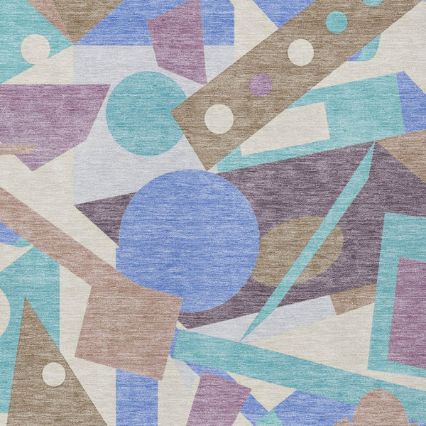 HomeRoots 5' Stylish Geometric Area Rug in Brown, Teal, Blue & Ivory – Washable for Indoor & Outdoor Use 5' X 8' 617951