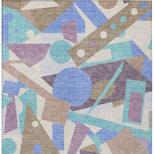 HomeRoots 5' Stylish Geometric Area Rug in Brown, Teal, Blue & Ivory – Washable for Indoor & Outdoor Use 5' X 8' 617951