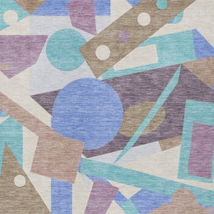 HomeRoots 5' Stylish Geometric Area Rug in Brown, Teal, Blue & Ivory – Washable for Indoor & Outdoor Use 8' X 10' 617953