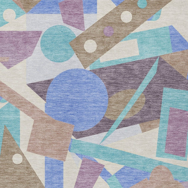 HomeRoots 5' Stylish Geometric Area Rug in Brown, Teal, Blue & Ivory – Washable for Indoor & Outdoor Use 8' X 10' 617953