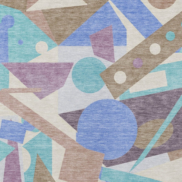 HomeRoots 5' Stylish Geometric Area Rug in Brown, Teal, Blue & Ivory – Washable for Indoor & Outdoor Use 9' X 12' 617954